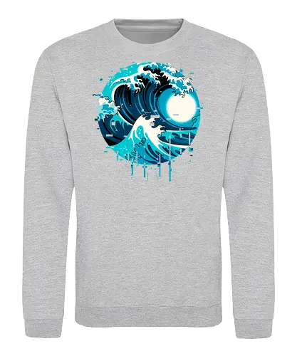 broken wave  - ocean, glitch, videogame, kanagawa, painting, surfing, beach, summer, vintage, classic - Sweatshirt