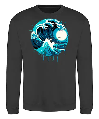 broken wave  - ocean, glitch, videogame, kanagawa, painting, surfing, beach, summer, vintage, classic - Sweatshirt