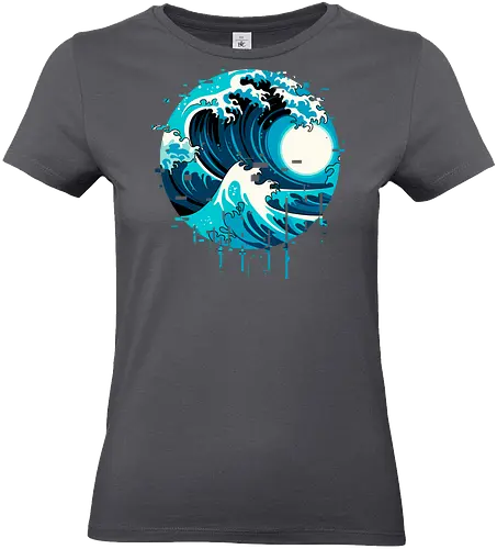 broken wave  - ocean, glitch, videogame, kanagawa, painting, surfing, beach, summer, vintage, classic - Standard T-Shirt (Women)