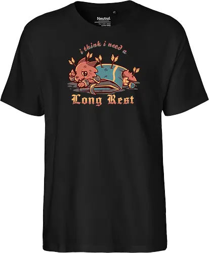 I Think I Need a Long Rest - Pen and Paper, kobold, long rest, dice, d1, dice roll, tabletop, cute, sad kobold, low hp, spell, fantasy, Fantasie, Kreatur, lange Ruhepause - Fairtrade T-Shirt
