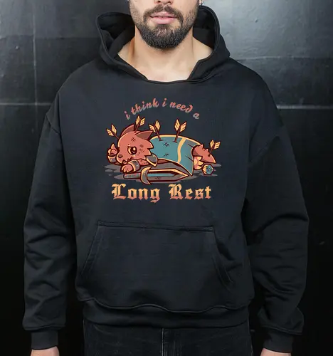 I Think I Need a Long Rest - Pen and Paper, kobold, long rest, dice, d1, dice roll, tabletop, cute, sad kobold, low hp, spell, fantasy, Fantasie, Kreatur, lange Ruhepause - Cropped Hoodie