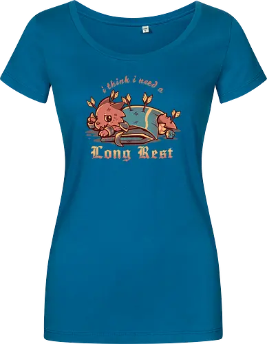 I Think I Need a Long Rest - Pen and Paper, kobold, long rest, dice, d1, dice roll, tabletop, cute, sad kobold, low hp, spell, fantasy, Fantasie, Kreatur, lange Ruhepause - Women T-Shirt