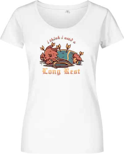 I Think I Need a Long Rest - Pen and Paper, kobold, long rest, dice, d1, dice roll, tabletop, cute, sad kobold, low hp, spell, fantasy, Fantasie, Kreatur, lange Ruhepause - Women T-Shirt
