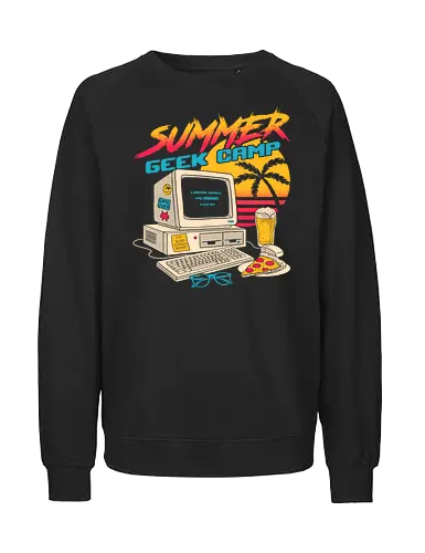 Summer Geek Camp - geek, 90s, beach, beer, funny, geek humor, memes, nerd, nostalgia, pizza, pop culture, retro, summer, sunset, tech - Fairtrade Sweatshirt