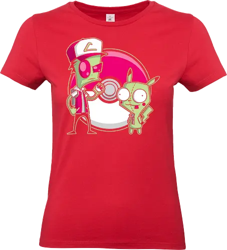 Alien-Trainer & Roboter-Freund - Exklusive Geek - Geek-Kunst, Alien-Maskottchen, süßer Roboter, Kult-Trainer, Animations-Mashup, Popkultur, Nerd-Druck, Cartoon-Crossover, Invasor Zim, Pocket, GIR, Ash Ketchum, Mouse, mashup geek, cultura pop, Nickelodeon, anime crossover, 90er Nostalgie, Geek-Geschenk, Roboter-Kostüm, Alien-Figur, Trainer-Mütze, klassische Kugel, Nerd-Illustration - Standard T-Shirt (Women)