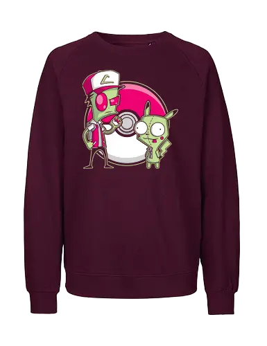 Alien-Trainer & Roboter-Freund - Exklusive Geek - Geek-Kunst, Alien-Maskottchen, süßer Roboter, Kult-Trainer, Animations-Mashup, Popkultur, Nerd-Druck, Cartoon-Crossover, Invasor Zim, Pocket, GIR, Ash Ketchum, Mouse, mashup geek, cultura pop, Nickelodeon, anime crossover, 90er Nostalgie, Geek-Geschenk, Roboter-Kostüm, Alien-Figur, Trainer-Mütze, klassische Kugel, Nerd-Illustration - Fairtrade Sweatshirt