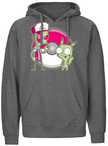 Alien-Trainer & Roboter-Freund - Exklusive Geek - Geek-Kunst, Alien-Maskottchen, süßer Roboter, Kult-Trainer, Animations-Mashup, Popkultur, Nerd-Druck, Cartoon-Crossover, Invasor Zim, Pocket, GIR, Ash Ketchum, Mouse, mashup geek, cultura pop, Nickelodeon, anime crossover, 90er Nostalgie, Geek-Geschenk, Roboter-Kostüm, Alien-Figur, Trainer-Mütze, klassische Kugel, Nerd-Illustration - Fairtrade Hoodie
