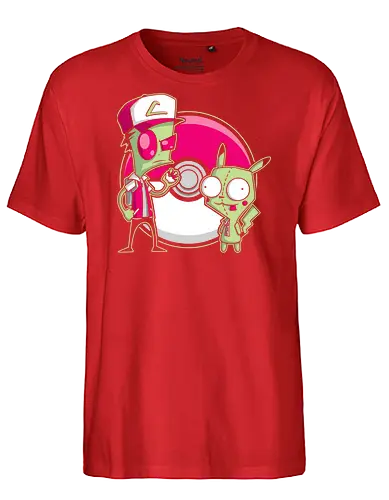 Alien-Trainer & Roboter-Freund - Exklusive Geek - Geek-Kunst, Alien-Maskottchen, süßer Roboter, Kult-Trainer, Animations-Mashup, Popkultur, Nerd-Druck, Cartoon-Crossover, Invasor Zim, Pocket, GIR, Ash Ketchum, Mouse, mashup geek, cultura pop, Nickelodeon, anime crossover, 90er Nostalgie, Geek-Geschenk, Roboter-Kostüm, Alien-Figur, Trainer-Mütze, klassische Kugel, Nerd-Illustration - Fairtrade T-Shirt