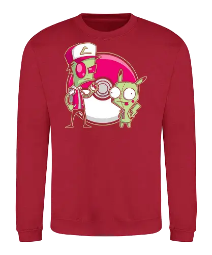 Alien-Trainer & Roboter-Freund - Exklusive Geek - Geek-Kunst, Alien-Maskottchen, süßer Roboter, Kult-Trainer, Animations-Mashup, Popkultur, Nerd-Druck, Cartoon-Crossover, Invasor Zim, Pocket, GIR, Ash Ketchum, Mouse, mashup geek, cultura pop, Nickelodeon, anime crossover, 90er Nostalgie, Geek-Geschenk, Roboter-Kostüm, Alien-Figur, Trainer-Mütze, klassische Kugel, Nerd-Illustration - Sweatshirt