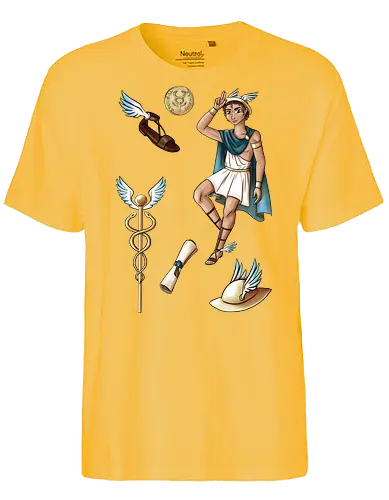 Hermes - hermes, gott, mythologie, caduceus, münze, sandale, flügel - Fairtrade T-Shirt