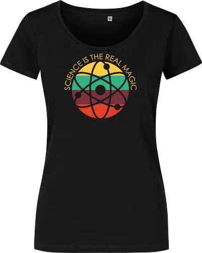 Science is the Real Magic - science, atom, biology, chemistry, element, elements, funny, laboratory, molecule, periodic, periodic table, physics, scientist, vector - Women T-Shirt
