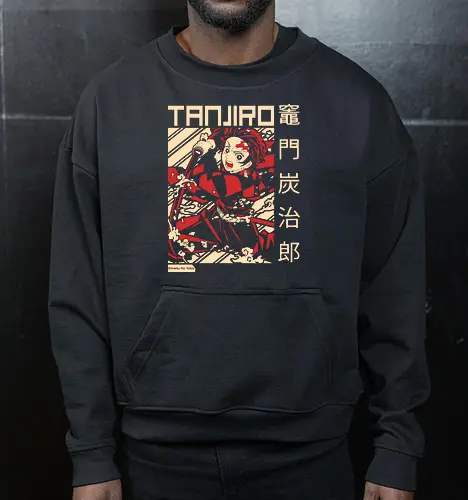 Flammenkrieger - Retro Japanisches Manga - retro japanischer Krieger Kunst, Vintage Manga Shirt, Anime Stil Geek Shirt, modernes Samurai Design, japanische Ninja Kunst, Retro Anime Design, japanische Kultur Shirt, Tanjiro Kamado, Slayer, Kimetsu no Yaiba, anime, mangá, Schwert Krieger Druck, orientalische Geek Kunst, exklusives Manga Design, Premium Otaku Shirt, retro japanischer Druck, lebendige Anime Kunst, Klingen Krieger Design, Kanji Geek Kunst - Cropped Sweatshirt