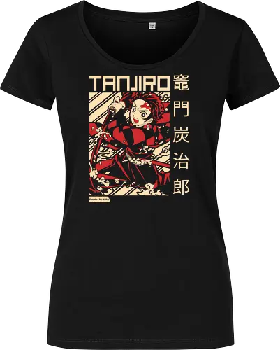 Flammenkrieger - Retro Japanisches Manga - retro japanischer Krieger Kunst, Vintage Manga Shirt, Anime Stil Geek Shirt, modernes Samurai Design, japanische Ninja Kunst, Retro Anime Design, japanische Kultur Shirt, Tanjiro Kamado, Slayer, Kimetsu no Yaiba, anime, mangá, Schwert Krieger Druck, orientalische Geek Kunst, exklusives Manga Design, Premium Otaku Shirt, retro japanischer Druck, lebendige Anime Kunst, Klingen Krieger Design, Kanji Geek Kunst - Women T-Shirt