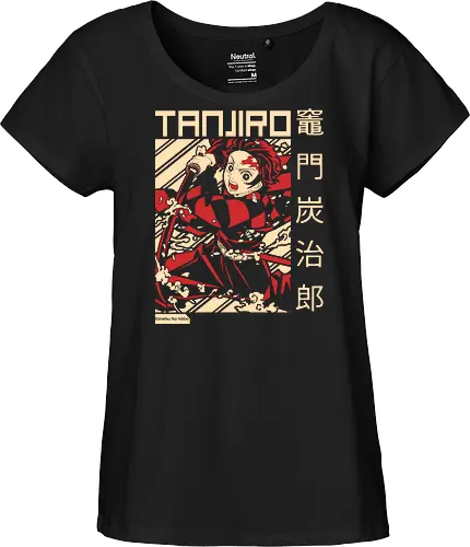 Flammenkrieger - Retro Japanisches Manga - retro japanischer Krieger Kunst, Vintage Manga Shirt, Anime Stil Geek Shirt, modernes Samurai Design, japanische Ninja Kunst, Retro Anime Design, japanische Kultur Shirt, Tanjiro Kamado, Slayer, Kimetsu no Yaiba, anime, mangá, Schwert Krieger Druck, orientalische Geek Kunst, exklusives Manga Design, Premium Otaku Shirt, retro japanischer Druck, lebendige Anime Kunst, Klingen Krieger Design, Kanji Geek Kunst - Fairtrade Girl Shirt