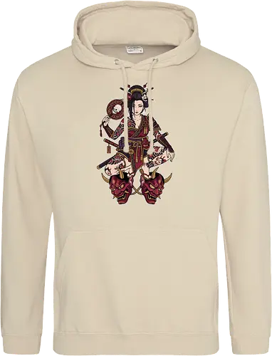 Oni Queen: The Irezumi Geisha Warrior - Japanese geisha shirt, Oni mask graphic tee, Irezumi tattoo apparel, Samurai warrior streetwear, Yakuza aesthetic clothing, Neo traditional tattoo design, Dark Japanese folklore, Edgy alternative fashion, Katana sword girl merch, Demon queen graphic - Standard Hoodie