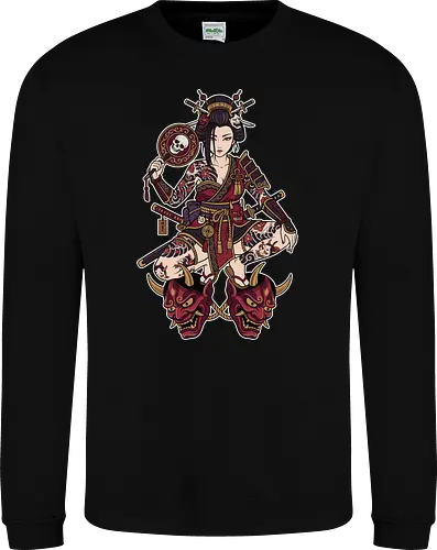 Oni Queen: The Irezumi Geisha Warrior - Japanese geisha shirt, Oni mask graphic tee, Irezumi tattoo apparel, Samurai warrior streetwear, Yakuza aesthetic clothing, Neo traditional tattoo design, Dark Japanese folklore, Edgy alternative fashion, Katana sword girl merch, Demon queen graphic - Sweatshirt