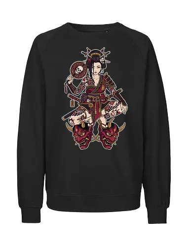 Oni Queen: The Irezumi Geisha Warrior - Japanese geisha shirt, Oni mask graphic tee, Irezumi tattoo apparel, Samurai warrior streetwear, Yakuza aesthetic clothing, Neo traditional tattoo design, Dark Japanese folklore, Edgy alternative fashion, Katana sword girl merch, Demon queen graphic - Fairtrade Sweatshirt