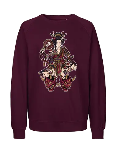 Oni Queen: The Irezumi Geisha Warrior - Japanese geisha shirt, Oni mask graphic tee, Irezumi tattoo apparel, Samurai warrior streetwear, Yakuza aesthetic clothing, Neo traditional tattoo design, Dark Japanese folklore, Edgy alternative fashion, Katana sword girl merch, Demon queen graphic - Fairtrade Sweatshirt