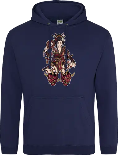 Oni Queen: The Irezumi Geisha Warrior - Japanese geisha shirt, Oni mask graphic tee, Irezumi tattoo apparel, Samurai warrior streetwear, Yakuza aesthetic clothing, Neo traditional tattoo design, Dark Japanese folklore, Edgy alternative fashion, Katana sword girl merch, Demon queen graphic - Standard Hoodie