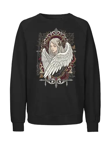 Ethereal Sorrow: The Rooted Seraph - gothic angel shirt, dark academia apparel, ethereal streetwear, dark fantasy graphic tee, baroque frame design, alternative gothic clothing, vintage religious aesthetic, blind angel merch, neo traditional tattoo shirt, winged seraph apparel - Fairtrade Sweatshirt