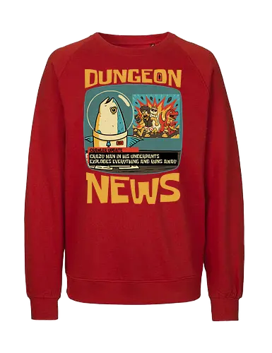 Dungeon Crawler Fish News - Nerd, Geek, Fantasy, Adventure, Rpg, Book, Books, Bookworm, Science Fantasy, Science Fiction, Scifi, Cat, Pet, Donut, Funny, Post-apocalyptic, Apocalypse, Post Apocalyptic, Apocalyptic Cats, Post-apocalypse, Sponge, Newspaper, News, News Anchor, Breaknews, Crawler, Dinosaur, Velociraptor, Fish, Tv Show, Animation, Classic Animation, Vintage Animations, Classic, Animated Series, Animated - Fairtrade Sweatshirt