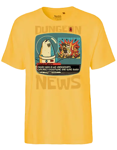 Dungeon Crawler Fish News - Nerd, Geek, Fantasy, Adventure, Rpg, Book, Books, Bookworm, Science Fantasy, Science Fiction, Scifi, Cat, Pet, Donut, Funny, Post-apocalyptic, Apocalypse, Post Apocalyptic, Apocalyptic Cats, Post-apocalypse, Sponge, Newspaper, News, News Anchor, Breaknews, Crawler, Dinosaur, Velociraptor, Fish, Tv Show, Animation, Classic Animation, Vintage Animations, Classic, Animated Series, Animated - Fairtrade T-Shirt