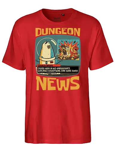 Dungeon Crawler Fish News - Nerd, Geek, Fantasy, Adventure, Rpg, Book, Books, Bookworm, Science Fantasy, Science Fiction, Scifi, Cat, Pet, Donut, Funny, Post-apocalyptic, Apocalypse, Post Apocalyptic, Apocalyptic Cats, Post-apocalypse, Sponge, Newspaper, News, News Anchor, Breaknews, Crawler, Dinosaur, Velociraptor, Fish, Tv Show, Animation, Classic Animation, Vintage Animations, Classic, Animated Series, Animated - Fairtrade T-Shirt