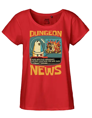 Dungeon Crawler Fish News - Nerd, Geek, Fantasy, Adventure, Rpg, Book, Books, Bookworm, Science Fantasy, Science Fiction, Scifi, Cat, Pet, Donut, Funny, Post-apocalyptic, Apocalypse, Post Apocalyptic, Apocalyptic Cats, Post-apocalypse, Sponge, Newspaper, News, News Anchor, Breaknews, Crawler, Dinosaur, Velociraptor, Fish, Tv Show, Animation, Classic Animation, Vintage Animations, Classic, Animated Series, Animated - Fairtrade Girl Shirt