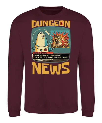 Dungeon Crawler Fish News - Nerd, Geek, Fantasy, Adventure, Rpg, Book, Books, Bookworm, Science Fantasy, Science Fiction, Scifi, Cat, Pet, Donut, Funny, Post-apocalyptic, Apocalypse, Post Apocalyptic, Apocalyptic Cats, Post-apocalypse, Sponge, Newspaper, News, News Anchor, Breaknews, Crawler, Dinosaur, Velociraptor, Fish, Tv Show, Animation, Classic Animation, Vintage Animations, Classic, Animated Series, Animated - Sweatshirt