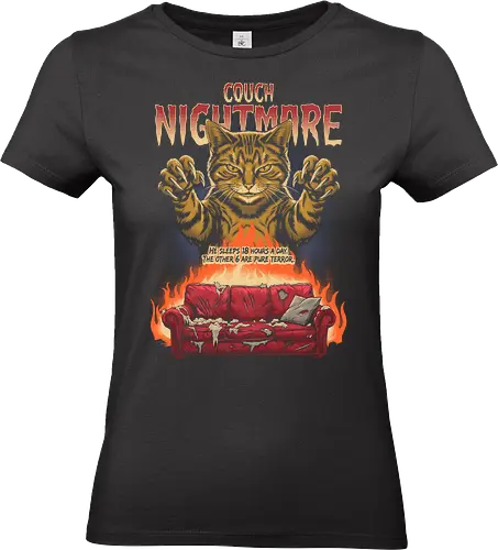 LUSTIGE PARODIE AUF EINEN KATZEN-HORRORFILM - Katze, lustige Katze, Horror, Parodie, Couch, Albtraum, Monster, Haustier, getigerte Katze, Humor, Retro, Filmplakat, Krallen, Halloween - Standard T-Shirt (Women)