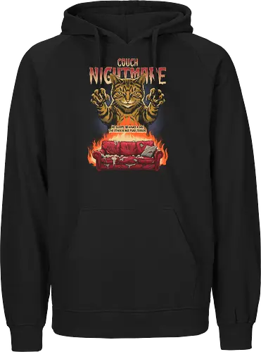 LUSTIGE PARODIE AUF EINEN KATZEN-HORRORFILM - Katze, lustige Katze, Horror, Parodie, Couch, Albtraum, Monster, Haustier, getigerte Katze, Humor, Retro, Filmplakat, Krallen, Halloween - Fairtrade Hoodie