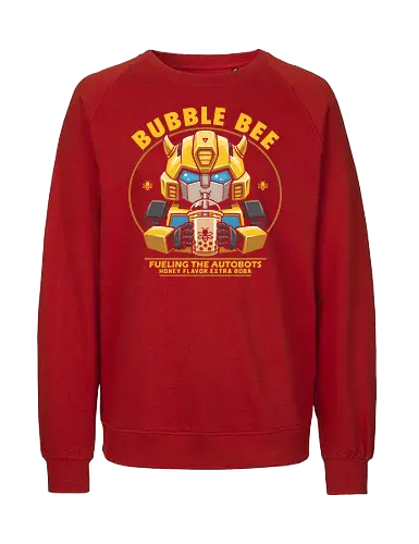 Bubble Bee Boba Tea – Lustige, niedliche Roboter-Parodie - Bumblebee, Transformers, Boba, Bubble Tea, Robot, Autobot, Cute, Kawaii, Funny, Parody, 80s, Nostalgia, Cartoon, Beverage, Bee - Fairtrade Sweatshirt
