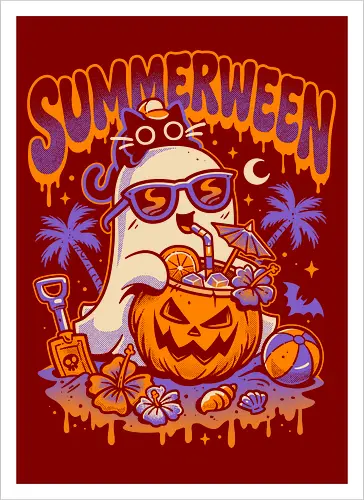 Summerween Beach Day - Ghost and Cat