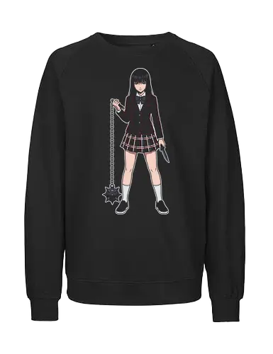 Lethal Schoolgirl: The Flail Assassin - anime schoolgirl shirt, Gogo Yubari aesthetic, schoolgirl assassin apparel, spiked flail graphic tee, edgy anime streetwear, yandere girl clothing, minimalist manga fashion, Japanese uniform sukeban, dark anime girl merch, alternative otaku tee - Fairtrade Sweatshirt