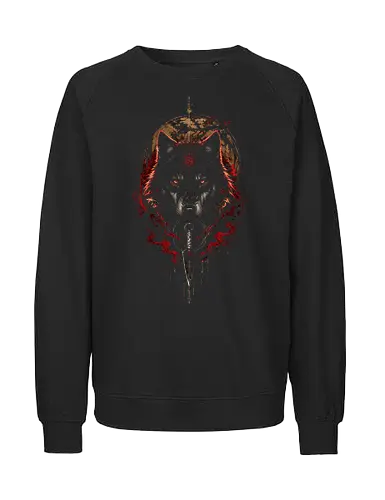 Wolf Sword Red Moon - wolf, kunai, japan, japanese, cool, asian, lm2kone, animal, animals, moon, red - Fairtrade Sweatshirt