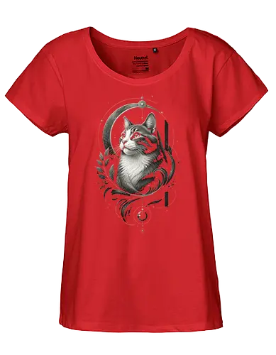 Celestial Cat Portrait - cat, celestial, moon, portrait, modern, mystical, botanical, majestic, animal, animals - Fairtrade Girl Shirt