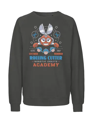 Rolling Cutter Academy - Gaming, megaman, cut man, dead rising, robot, tron bonne, dr wily, servbot, video game, gaming, gamer, survival horror, biohazard, arcade, nostalgia - Fairtrade Sweatshirt