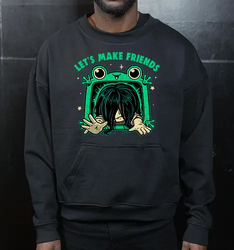 Let's Make Friends - Frog Tablet - haunted, scary movies, spooky, film, friendship, cursed, Frog tablet, toy, horror movies, funny, creepy cute, friends, ring - Cropped Sweatshirt