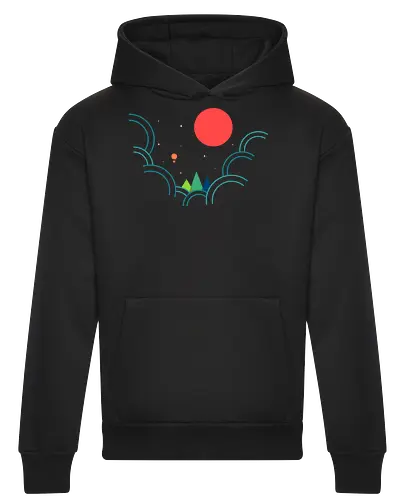 Cloudy Night With Red Moon - outdoors, abstract, adventure, colorful, earth, geometric, globe, landscape, minimal, nature, minimalism, mountain, mountains, simple, travel - Heavyweight Hoodie