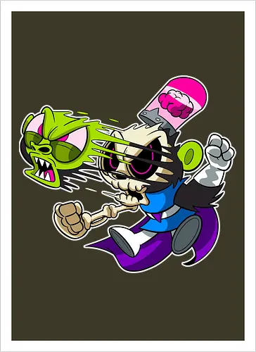 Grüner Genie-Affe Freaky - Underground Horror Cartoon Kunst