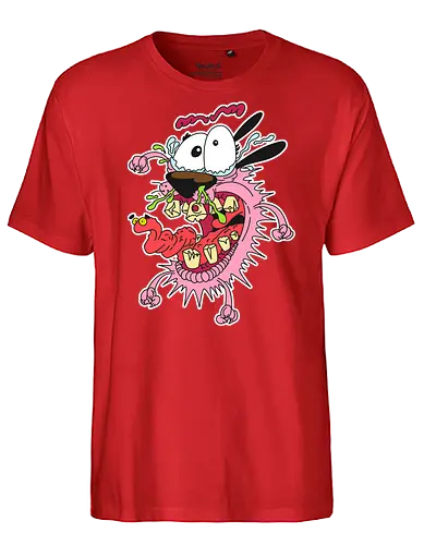 Freaky Pinker Hund - Surreale Cartoon Horror Underground - freaky pinker Hund Art, Courage the Cowardly Dog, Cartoon Network, John Dilworth, cartoon horror, surrealer Cartoon Horror Shirt, feiger Hund dunkles Shirt, Horror Cartoon 2000er, einzelnes Auge Hund Art, dunkles surreales Pop Art, alternativer freaky Hund, verrückte Cartoon Mode, Hund grüner Schleim Art, Underground dunkler Cartoon, Horror Nostalgie 2000er, Punk Hund Cartoon, alternative Cartoon Shirt, dunkle Retro surreale Art, chaotischer Cartoon Hund - Fairtrade T-Shirt