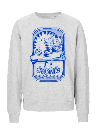 Sardines - cat, sardines, fish, feline, pet, cute, kawaii, funny, humor, vintage, retro, food, seafood, ocean, marine, graphic, illustration, classic, nostalgia, quirky, blue, animal, design, cozy, creative, sticker, streetwear, collector, playful, minimal - Fairtrade Sweatshirt