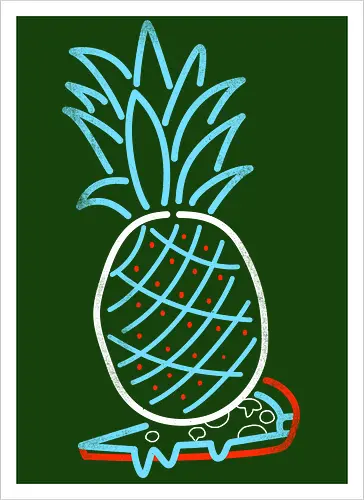Pineapple on Pizza - Pineapple on Pizza, pizza, foodie, minimal, funny, neon sign, 80s, retro - Artprint