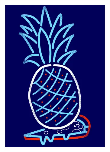 Pineapple on Pizza - Pineapple on Pizza, pizza, foodie, minimal, funny, neon sign, 80s, retro - Artprint