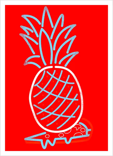Pineapple on Pizza - Pineapple on Pizza, pizza, foodie, minimal, funny, neon sign, 80s, retro - Artprint
