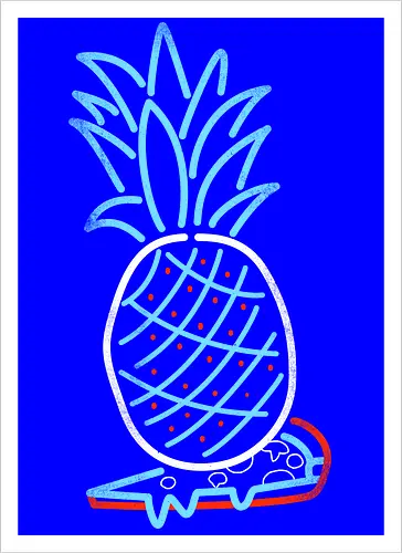 Pineapple on Pizza - Pineapple on Pizza, pizza, foodie, minimal, funny, neon sign, 80s, retro - Artprint