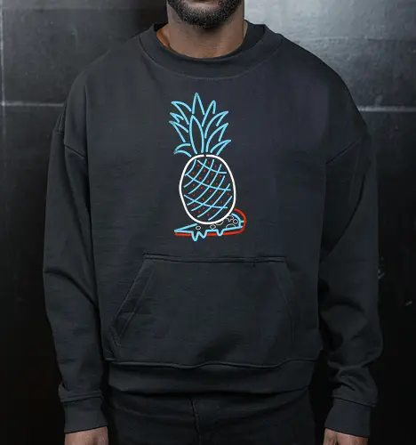 Pineapple on Pizza - Pineapple on Pizza, pizza, foodie, minimal, funny, neon sign, 80s, retro - Cropped Sweatshirt