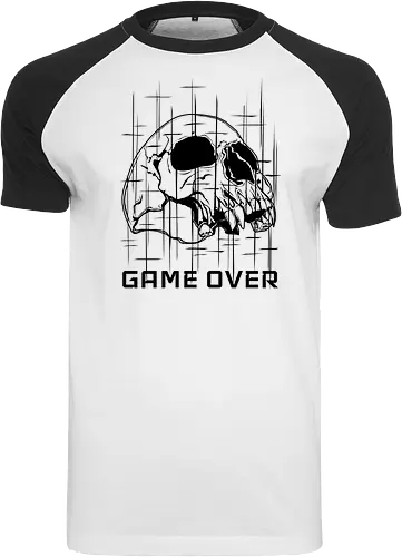 GAME_OVER // NULL_BLACK - Game Over, Skull, Totenkopf, Dunkelheit, Nichts, Void, Horror Art, Cyberpunk, Glitch Art, Retro Gaming, Geek, Nerd, Arcade, LAN Party, Streamer, Null Black, Techwear, Dark Gaming, Gaming Shirt, Retro Games, Vector Art - Raglan T-Shirt
