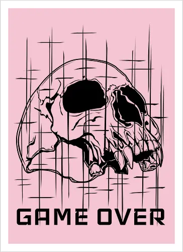 GAME_OVER // NULL_BLACK - Game Over, Skull, Totenkopf, Dunkelheit, Nichts, Void, Horror Art, Cyberpunk, Glitch Art, Retro Gaming, Geek, Nerd, Arcade, LAN Party, Streamer, Null Black, Techwear, Dark Gaming, Gaming Shirt, Retro Games, Vector Art - Artprint