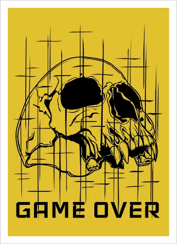 GAME_OVER // NULL_BLACK - Game Over, Skull, Totenkopf, Dunkelheit, Nichts, Void, Horror Art, Cyberpunk, Glitch Art, Retro Gaming, Geek, Nerd, Arcade, LAN Party, Streamer, Null Black, Techwear, Dark Gaming, Gaming Shirt, Retro Games, Vector Art - Artprint